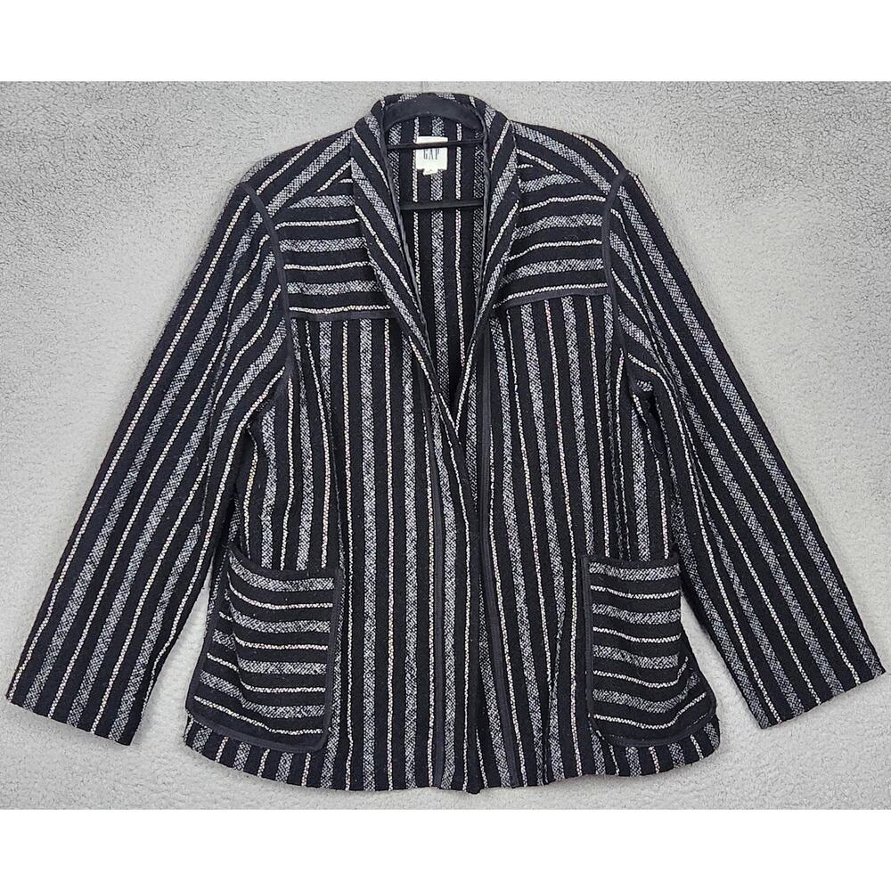 GAP Blazer Womens XL Black Wool Blend Hook and Eye Closure Pockets Academia